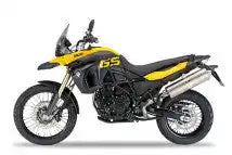 Gelbes und schwarzes BMW F800GS Abenteuer-Motorrad mit Dual-Sport-Design.