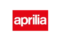 Rotes rechteckiges Logo mit weißem 'aprilia'-Text in Kleinbuchstaben.