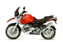 Rote und schwarze BMW R1100GS-Motorrad mit charakteristischem Boxermotor.