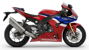 Rotes, weißes und blaues Honda CBR1000RR-R Fireblade Sportmotorrad mit schlanken aerodynamischen Verkleidungen.